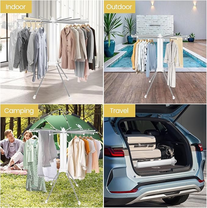 TENDEDERO DE ROPA PLEGABLE DE 4 PATAS ESTANTE DE SACADO PELABLE AL AIRE LIBRE